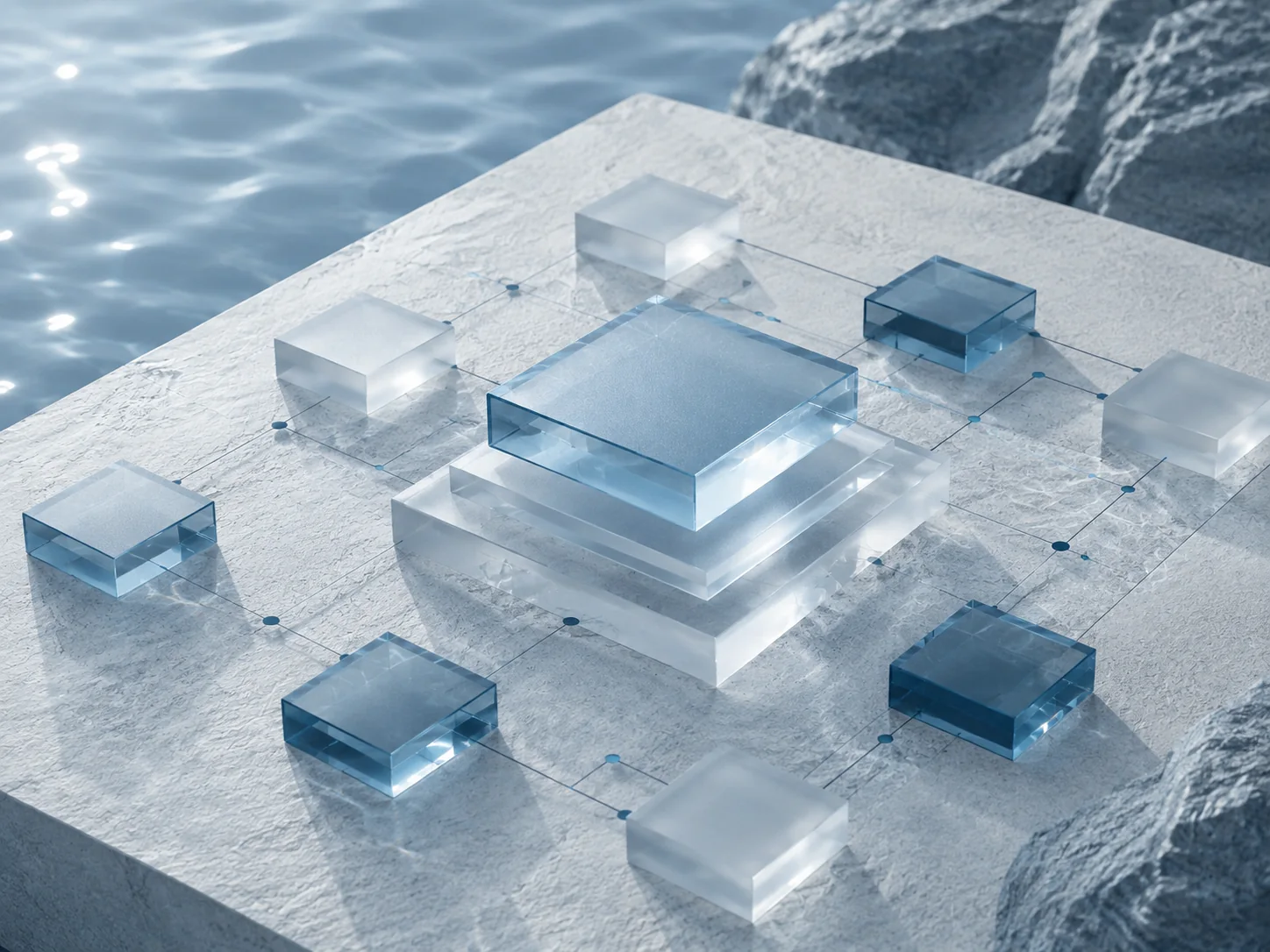 Translucent blocks connected as an abstract blockchain network
